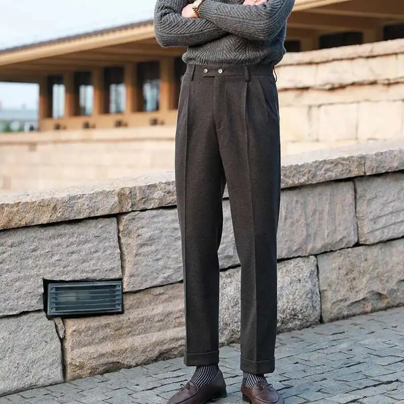 Casual Straight Trousers Men Fall Versatile Business Trousers Gentlemen Fashion Wool Blend Pant Men Dress Suit Pantalones Hombre