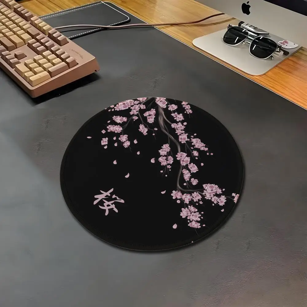 HYBXAXC Round Cherry Blossom Mousepad  Size Anti Slip Soft Circular Desk Mat Portable Keyboard Cushion For Laptop PC Home Table