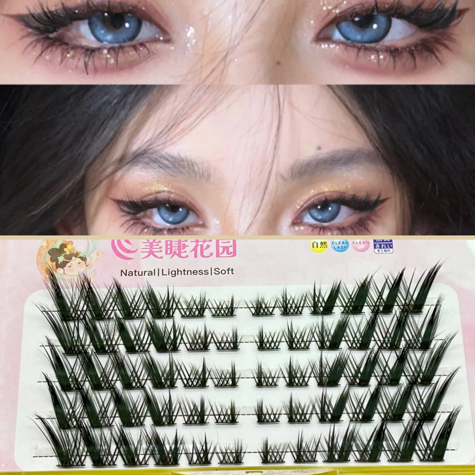 Skew Flying Fox Falsche Wimpern Single Cluster Hybrid Erweiterung segmentiert natürlichen Fuchs Augen effekt einzelne Wimpern Make-up-Tool