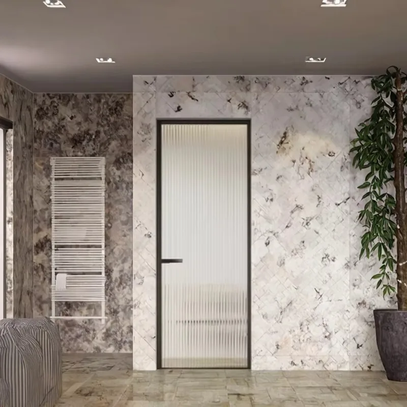 design single frame slender French main entrance security door fixed low-radiation glass apartment bedroom rust-proof aluminum