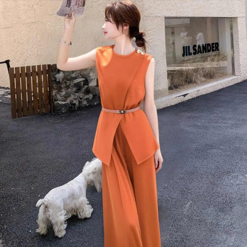 

Wo-piece Set High-end Elegant and Slimming Cinched-waist Top + High-waisted Wide-leg Pants Two-piece New Matching Sets 2025