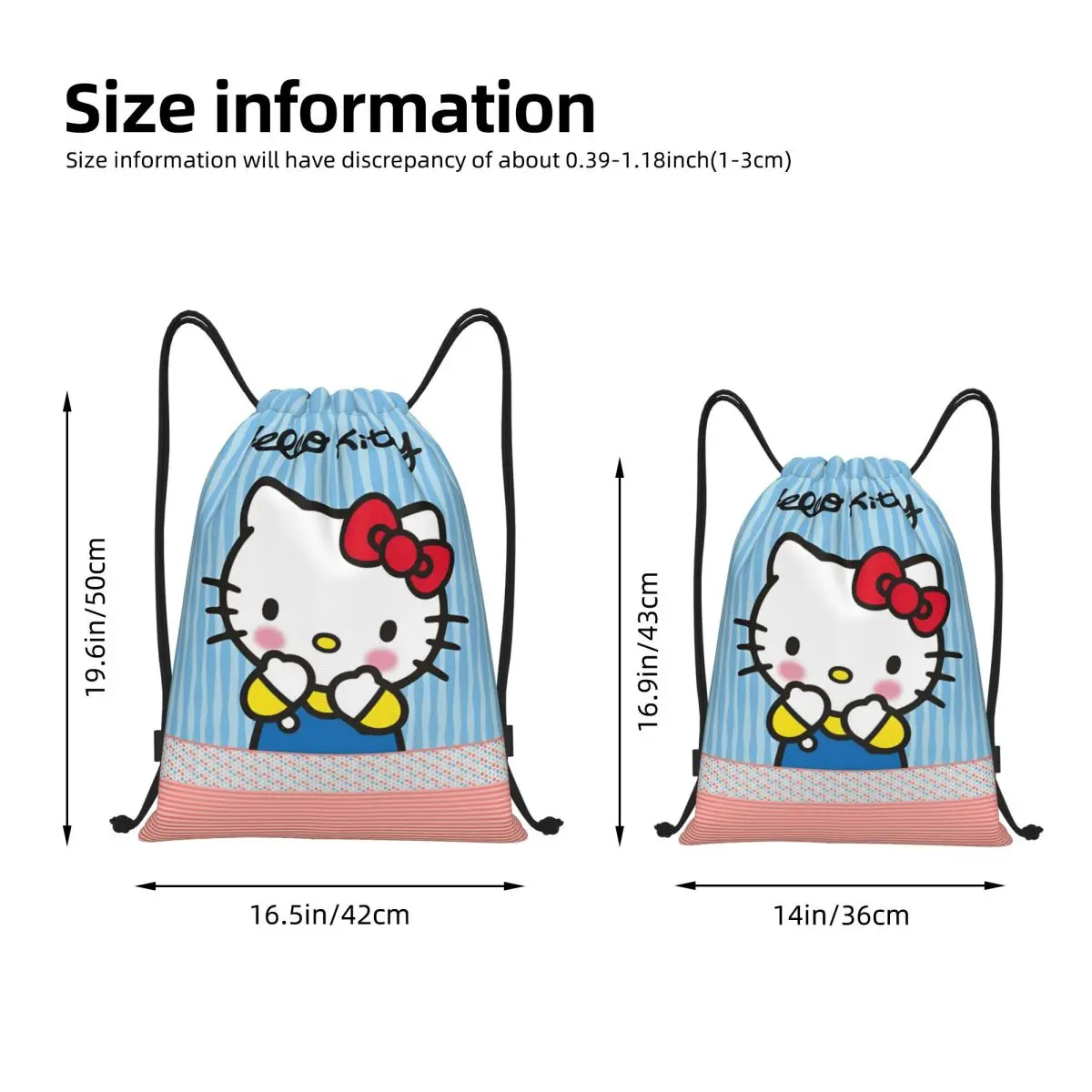 Cartoon Cute Hello Kitty Drawstring Backpack Sports Gym Sackpack Water Resistant HelloKitty String Bag for Cycling