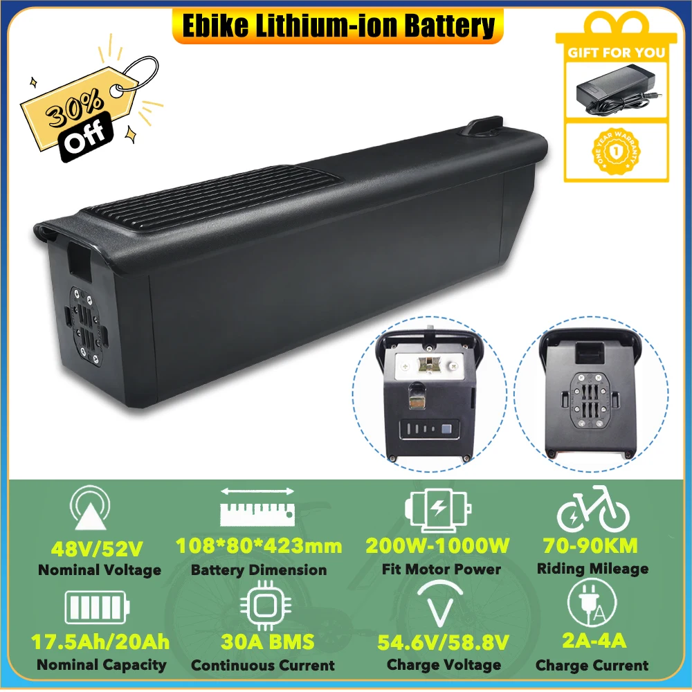 

Встроенный литий-ионный аккумулятор 52 В, 20 Ач, 1040 Втч, 48 В, 20 Ач, 960 Втч для повышающего электровелосипеда 500 Вт, 750 Вт, 1000 Вт VOLTBIKE Yukon Elite