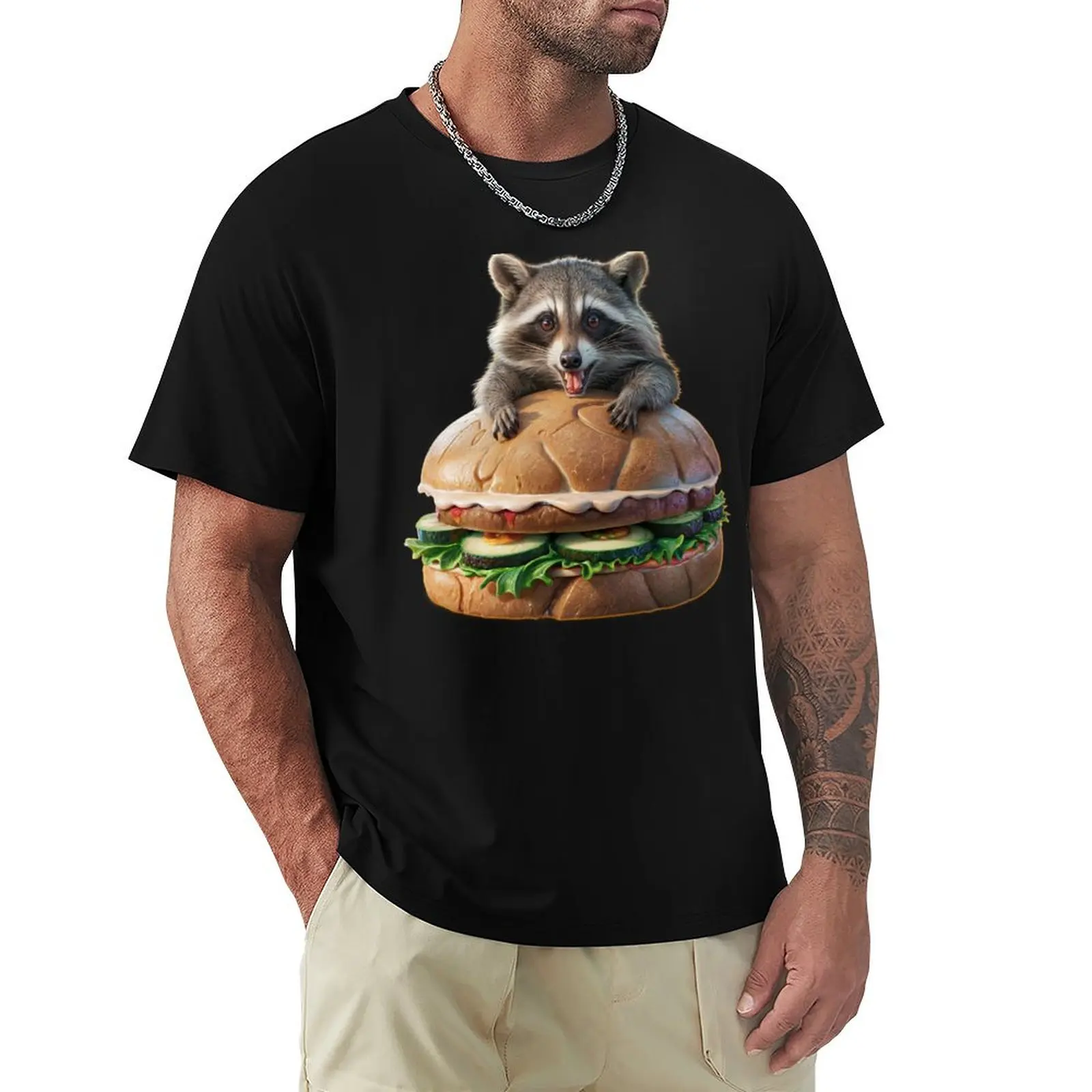 A raccoon and his sandwich T-Shirt summer clothes blue archive baggy shirts anime clothes mens clothing