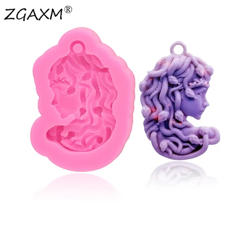 LM 295-뱀 여자 아름다움 머리 펜 던 트 목걸이 셰이 커 수지 클레이 금형 메두사 여왕 머리 DIY 초콜릿 케이크 실리콘 곰 팡이