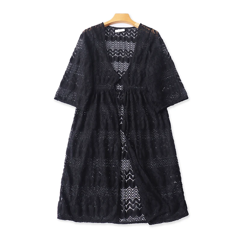 

Летний женский V-Ne ажурный длинный све кружевной крючок ort Sve кружевной открытый кардиган высокого качества Sensation шило для поездок на работу S...