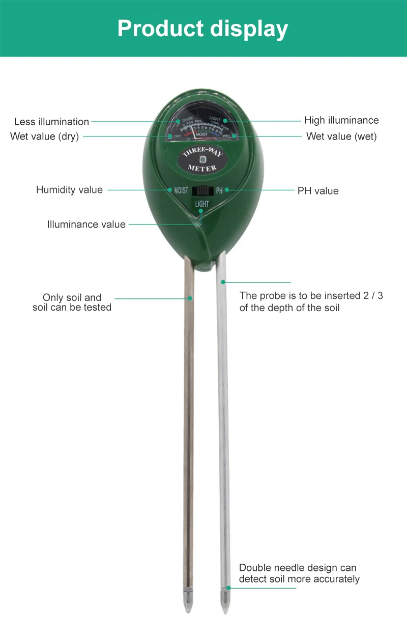 3 In 1soil Tester Soil Environmental Humidity And Light HP Value Measuring Instrument Quick Accurate Portable Testing Instrument