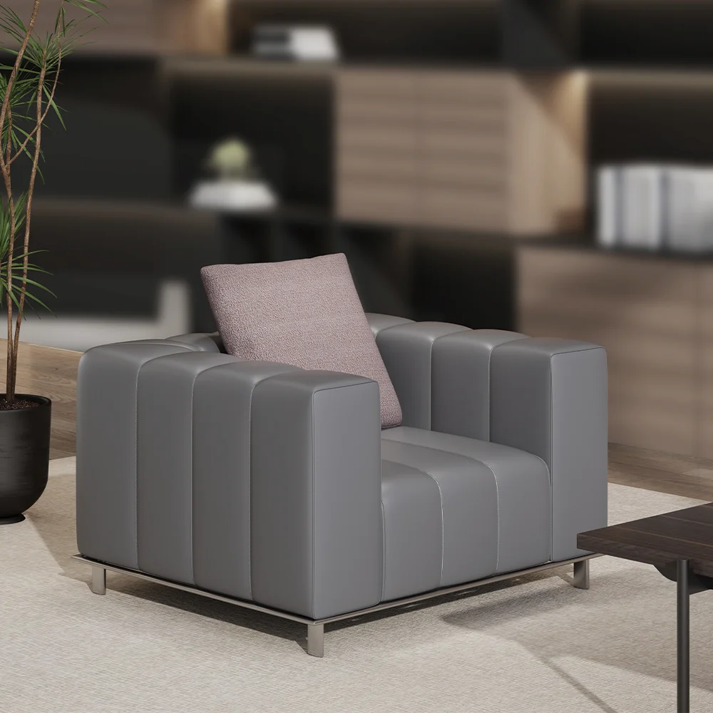 Minimalist Leather Piano Key Sofa High Back Straight Couch Modern Office Lobby Waiting Room Seating Small Apartment