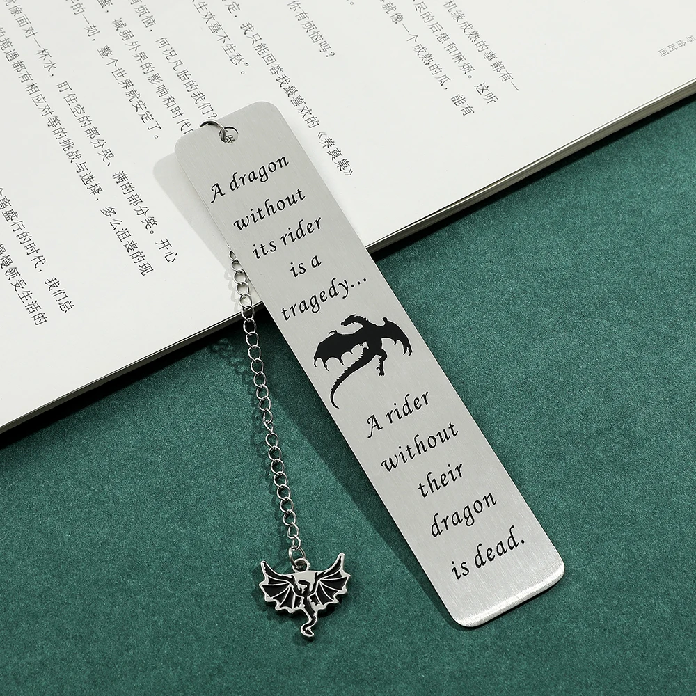 Fourth Wing Bookmark - Story Bookmark of the Dragon Knight Stainless Steel Pendant Bookmark Gothic Dragon Bookmark