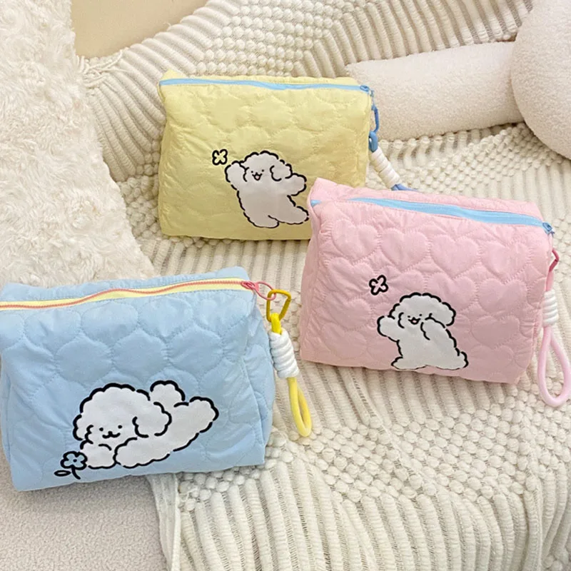 

Cute Dog Print Quilted Polyester Large Capacity Pencil Case Makeup Bags Women's Portable Zipper Cosmetic Bag Storage Pouch