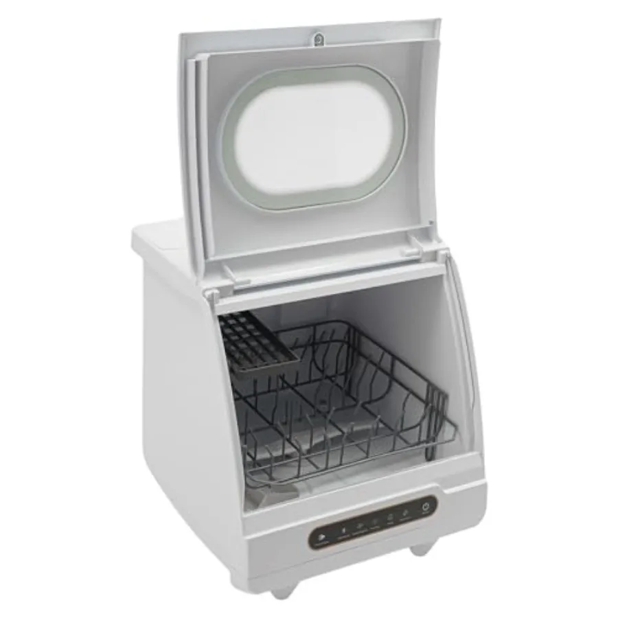 Compact Mini Dishwasher for Apartments/RVs/Dorms with 6-Set Capacity Stainless Steel Interior White Finish 12 Spray Nozzles 55d