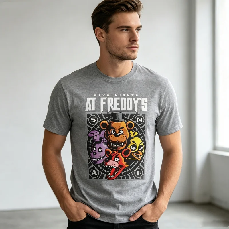 FNAF Badge Character T Shirt Five Nights At Freddys Freddy Bonnie Chica Foxy Graphic Unisex Cotton Tee