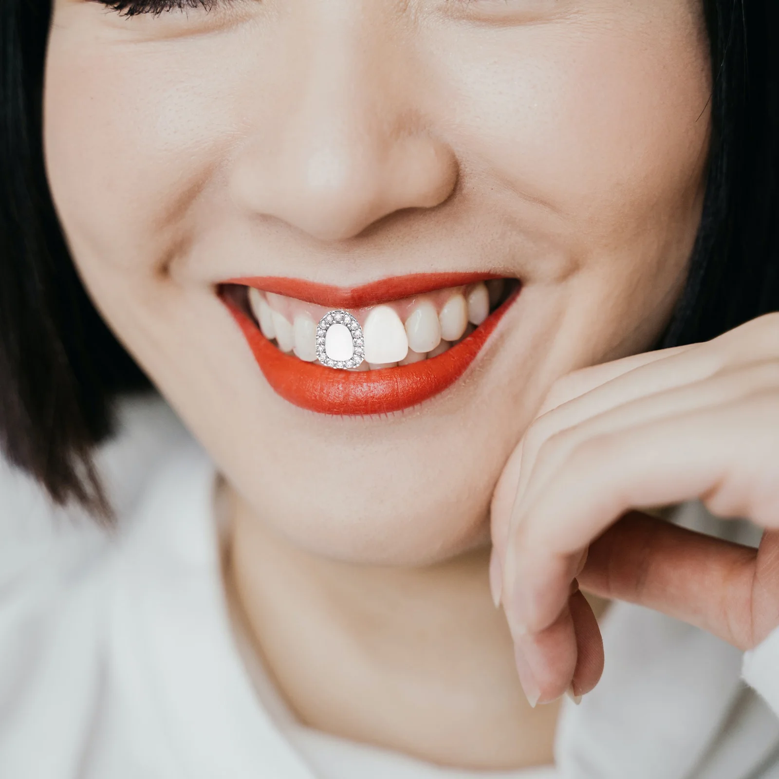 

Single Diamond Grill Cap for Teeth Gold Flat Metal Tooth Gems Durable Sturdy Material Comfortable Wear No Installation Required