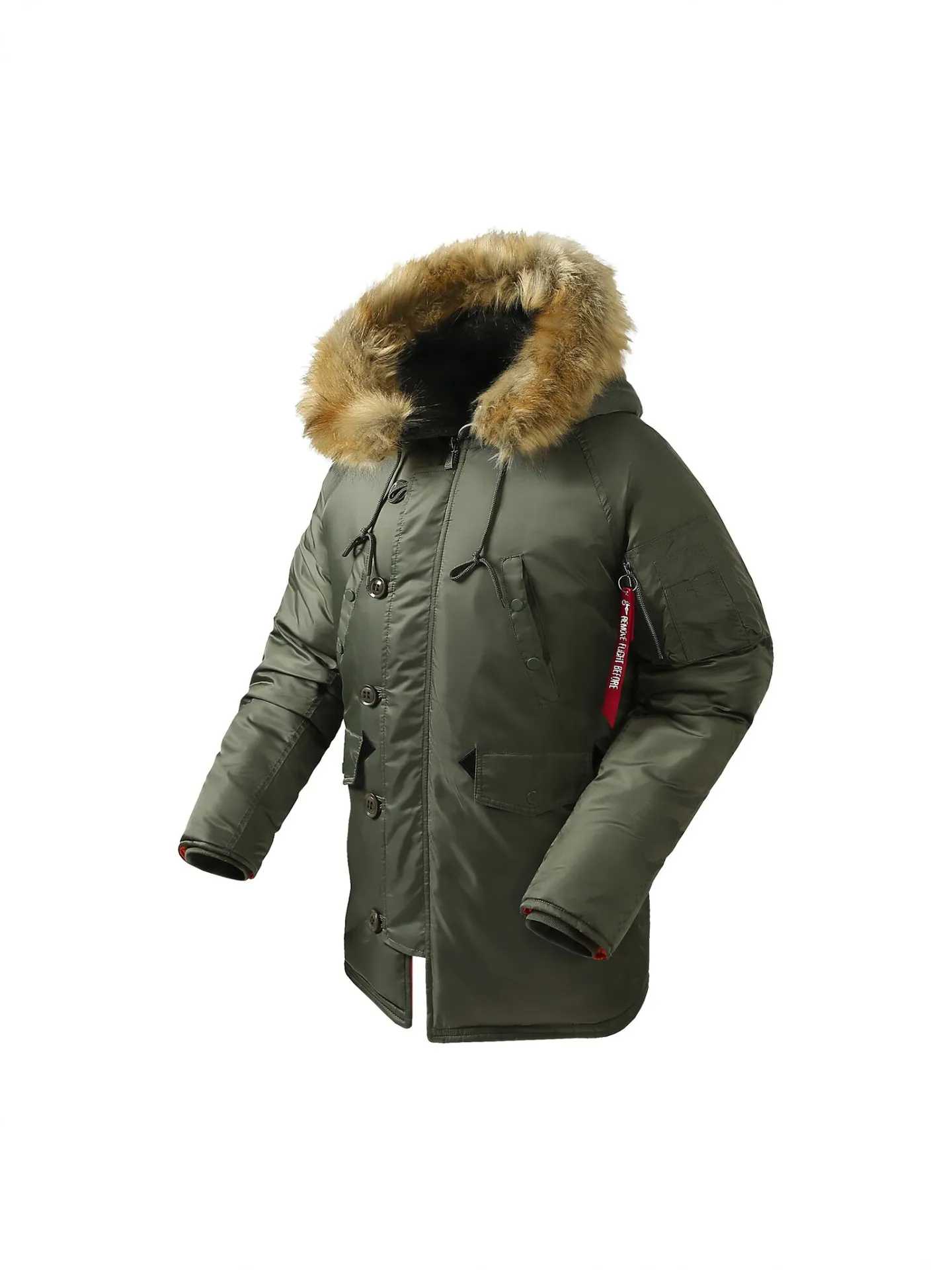 Men's Winter Thick Fur Collar Hooded Cotton Jacket Outdoor Cold Proof Warm Medium to Long Workwear Cotton Coat