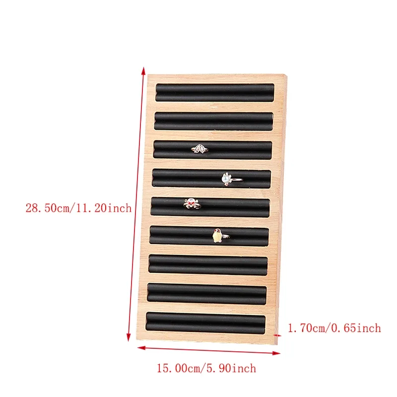 Wood 9 Rows PU Leather Rings Storage Tray Jewelry Display Stand Organizer Ring Tray for Drawer