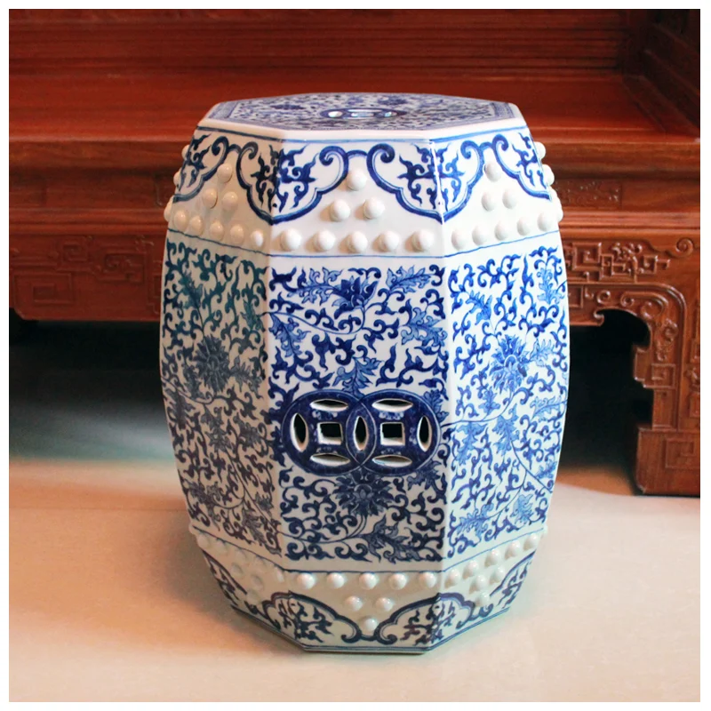 Jingdezhen Ceramic Porcelain stool Handpainted Ancient Blue And White Flower And Bird porcelain ceramic stool