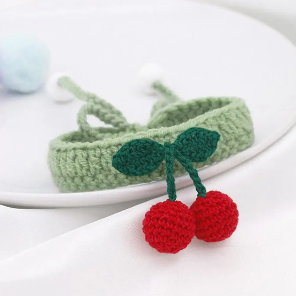 Cat Collars Hand-Knitted Kitten Collar With Cherry Pendant Adjustable Woolen Yarn Cat  Collar For Daily Wear Pet Accessories