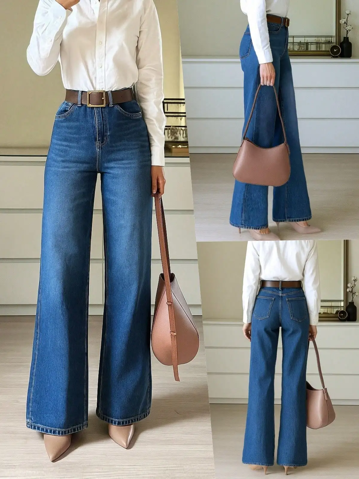 

Джинсы-клеш с высокой талией для женщин, эластичные и повседневные, от элегантного офисного стиля до уличного