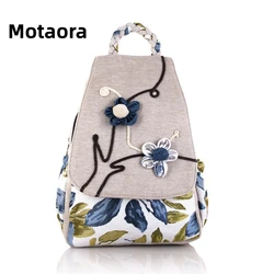 MOTAORA Retro Casual Backpack Ethnic Style Floral Bag Handmade Travel Backpacks Women Simple Canvas Bags New Casual Canvas Bag