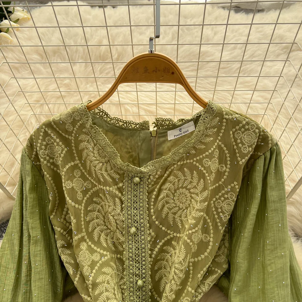 시크 빈티지 섹시 자카드 슬림 엘레강스 페어리 한국 패션 보헤미안 선드레스 여성 의류 롱 드레스