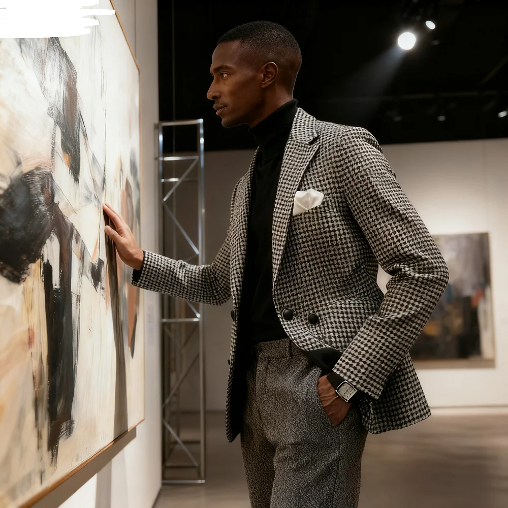 

Облегающий пиджак с узором «гусиные лапки» для мужчин, повседневный модный деловой стиль, с лацканами Terno Jaqueta, 1 шт., клетчатый костюм, пальто