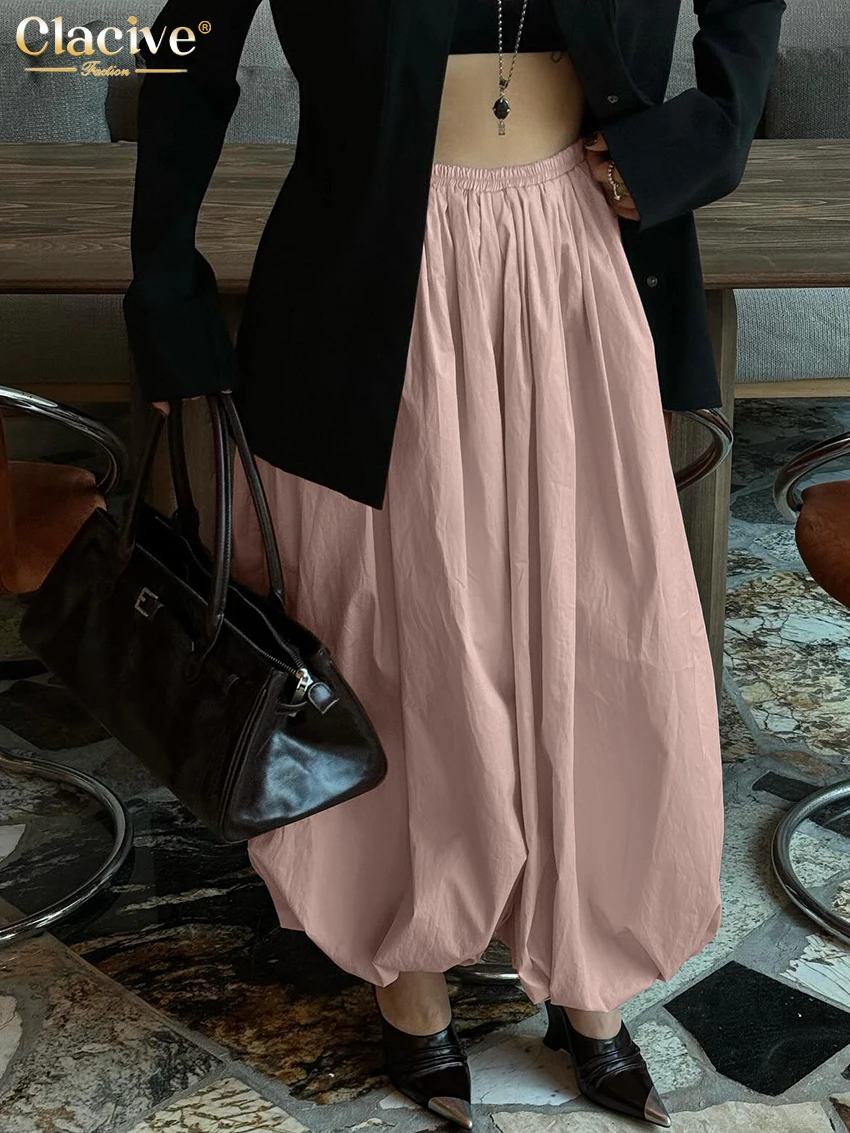 

Clacive Casual Loose Orange Women's Pants 2025 Fashion High Waist Wide Trousers Elegant Classic Solid Pants Female Clothing