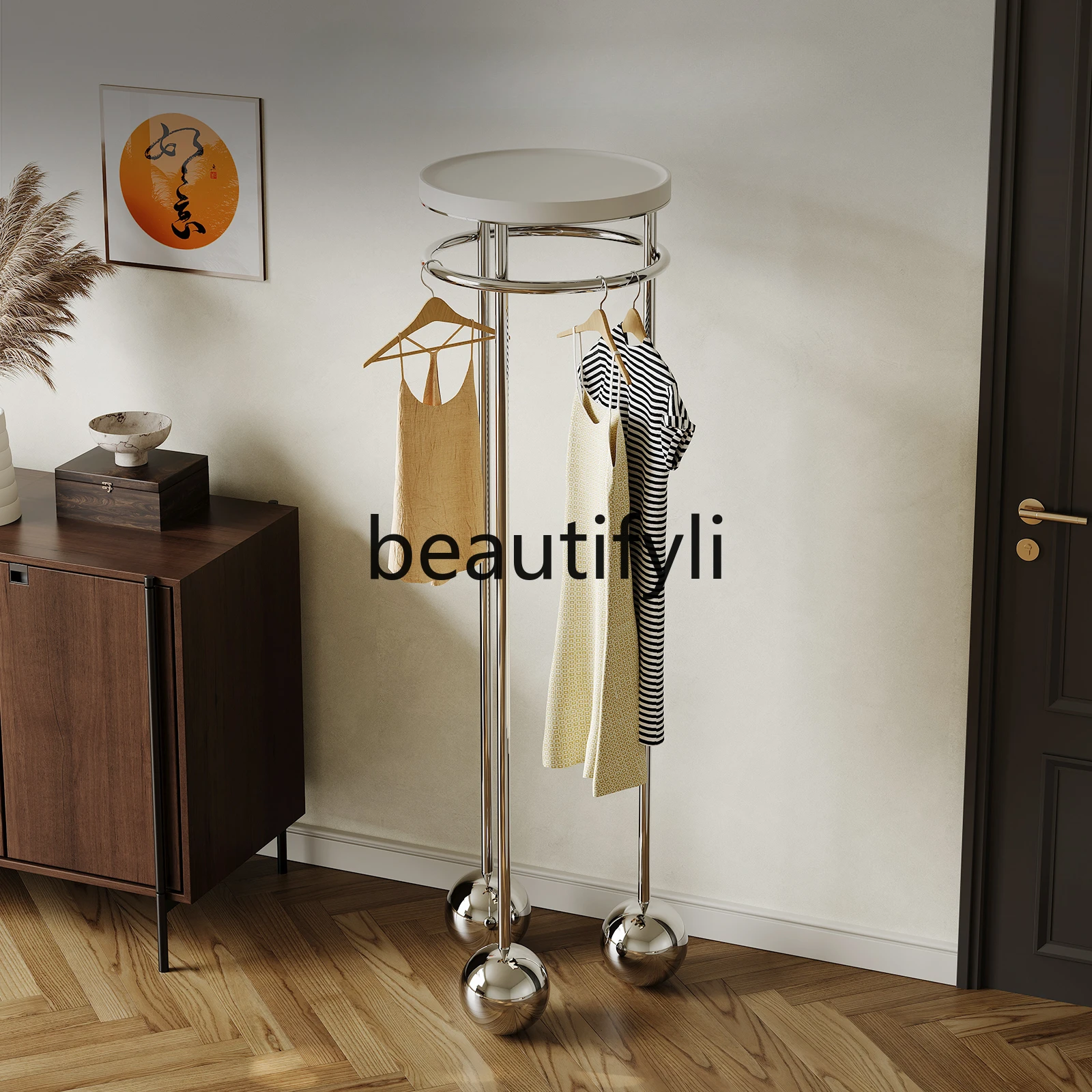 Coat rack light luxury high sense stainless steel floor vertical bedroom living room home door hanger