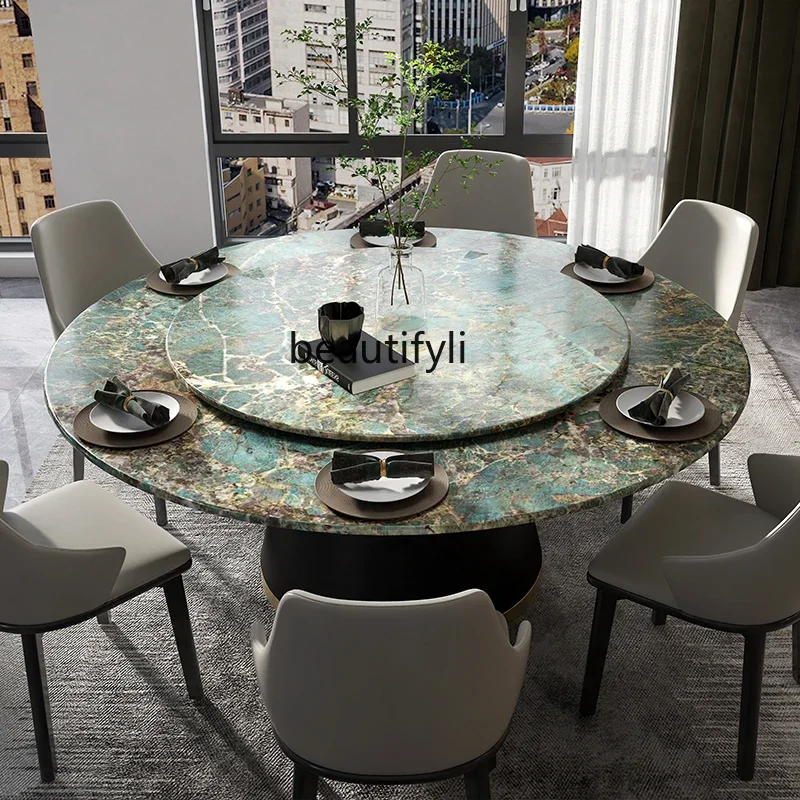 

ss25 Round dining table marble high-end round electric dining table with turntable villa dining table and chairs