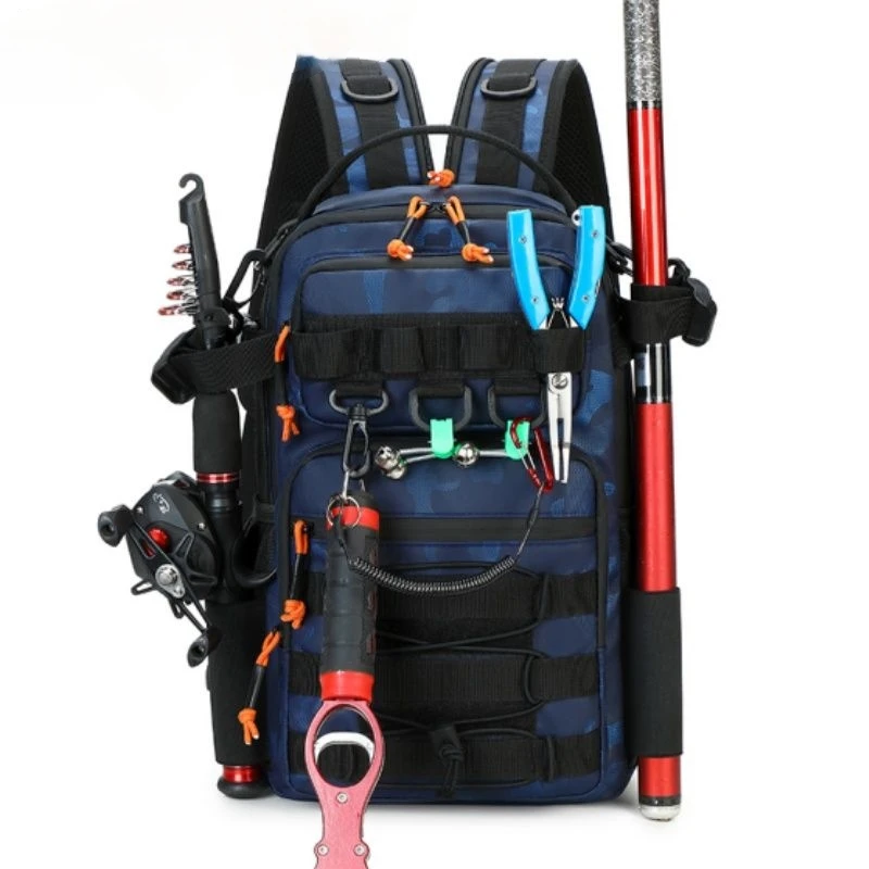 

Fishing Lure Backpack with Rod Holders Chest Bag Molle Multi-functional Waist Bags Outdoor Hiking Shoulder Rucksack Large Case
