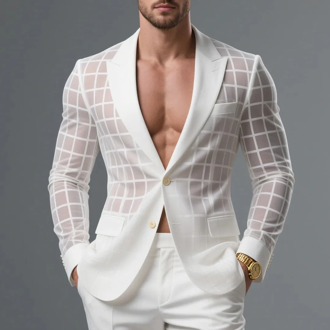 

Handsome New Men's Tops 2025 See-through Plaid Suit Coats Fashionable Male Hot Selling Long Sleeve Single Breasted Blazer