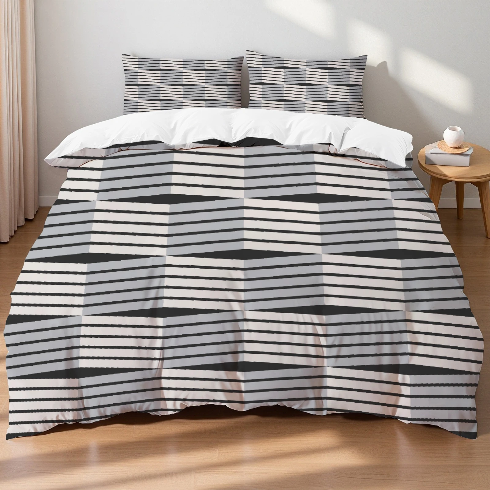 Nordic Bedding Sets Stripe Linear Art Black White Gifts 3pcs Single Twin Full Size Geometry Duvet Covers with 2 Pillowcases