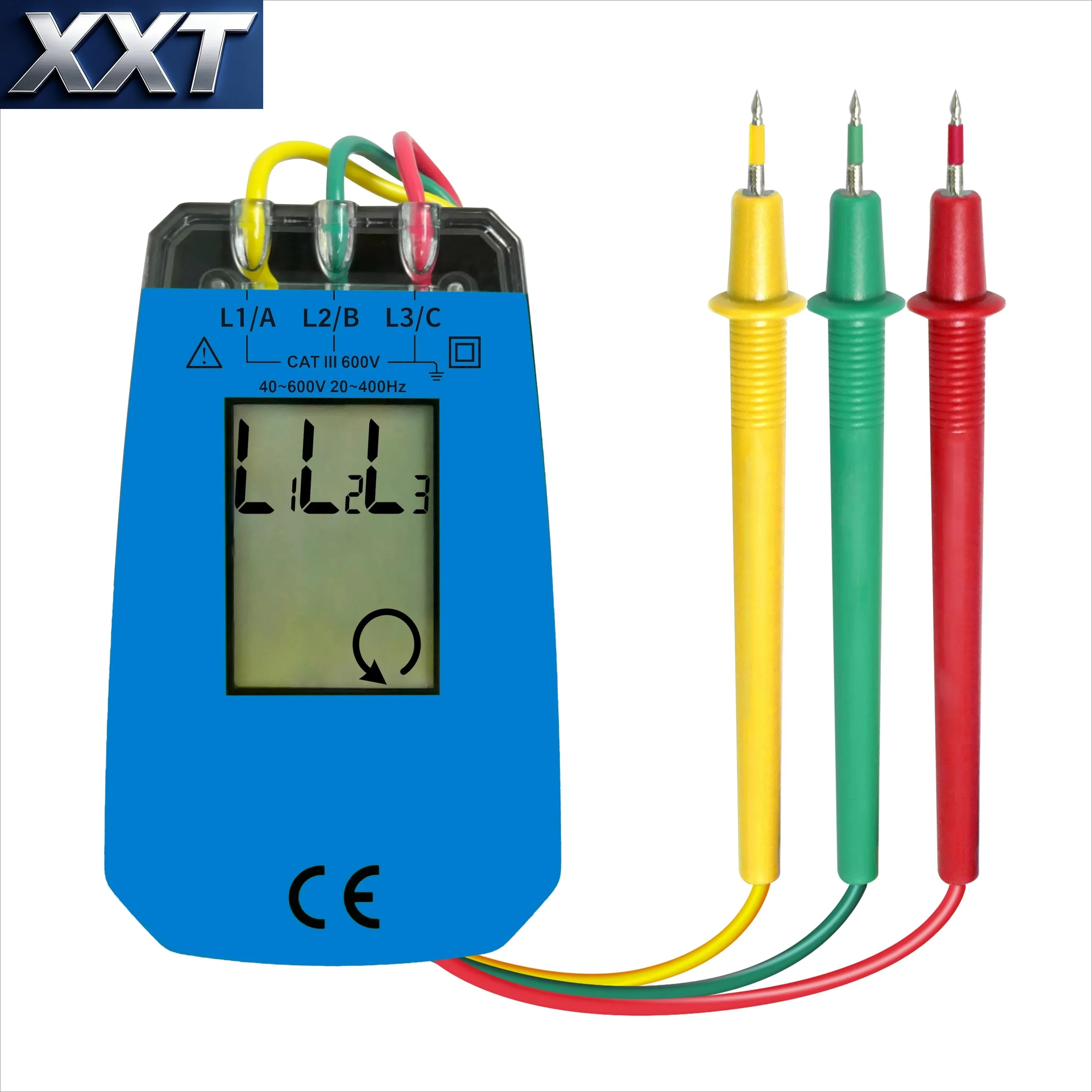 Portable Contact Measuring Tool With LCD Screen Support 40V-600V AC 20-400Hz Power Phase Sequence Measurement