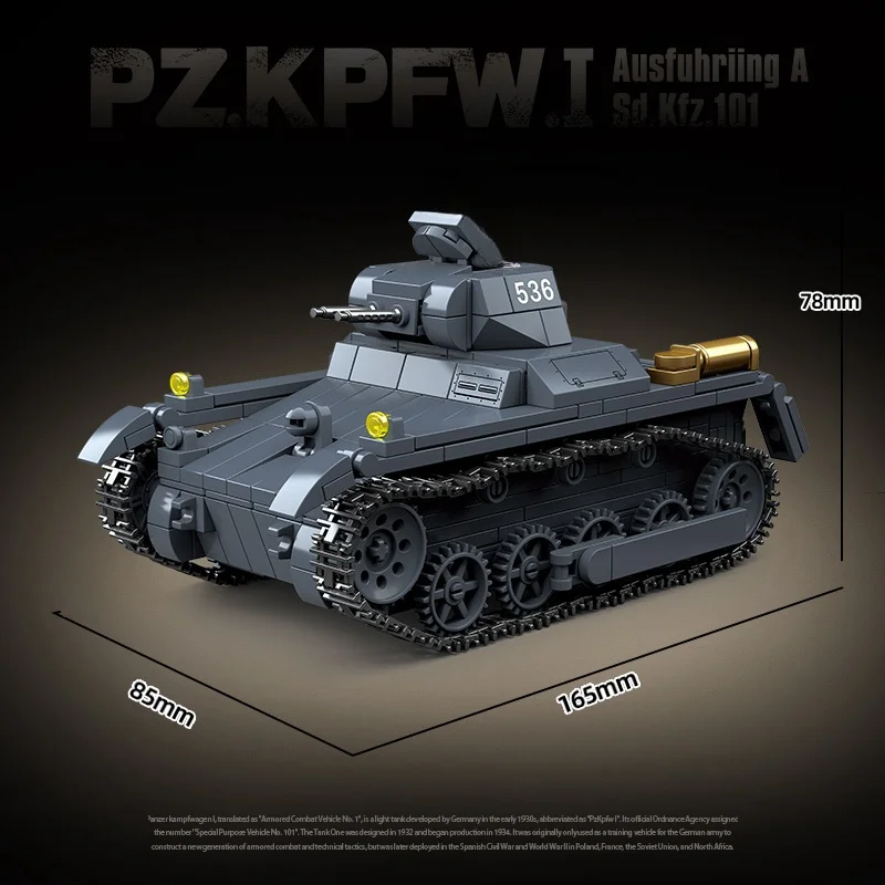 New WW2 Military Weapons Tank No.1 A-type Model Building Blocks Diy Bricks World War II Army Soldiers Kids Toy Gifts 565PCS