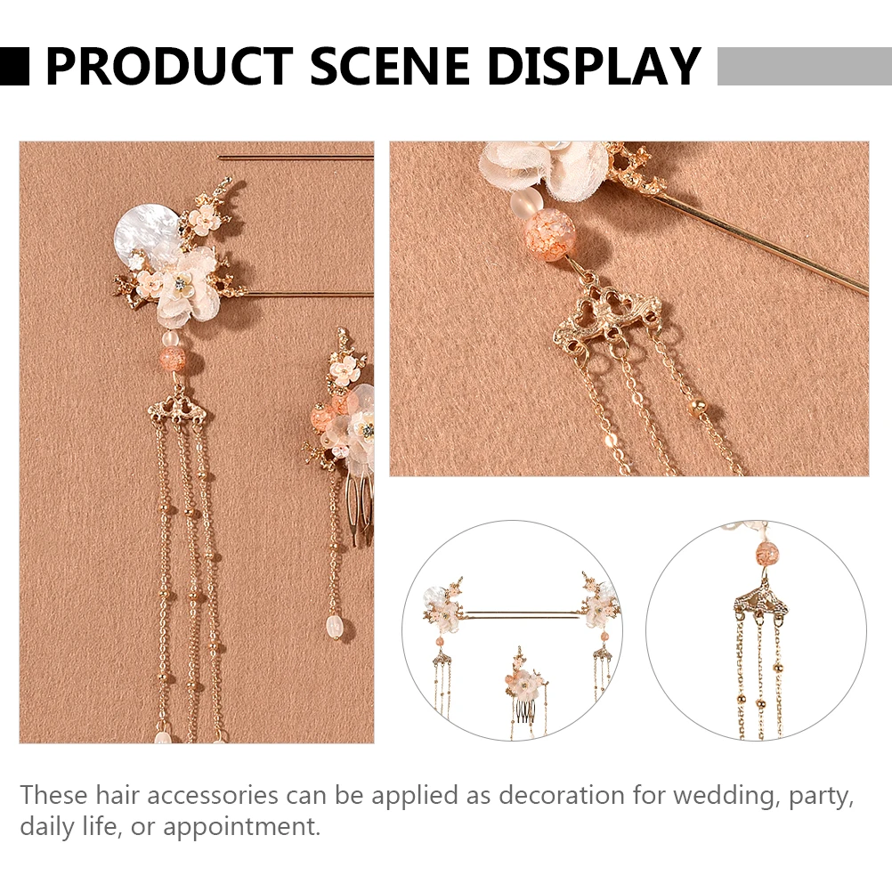 

3pcs Hairpin Fork Stick Vintage Tassel Comb Chinese Barrettes Alloy Material Hair Accessories Wedding Party Daily Use Hair Care
