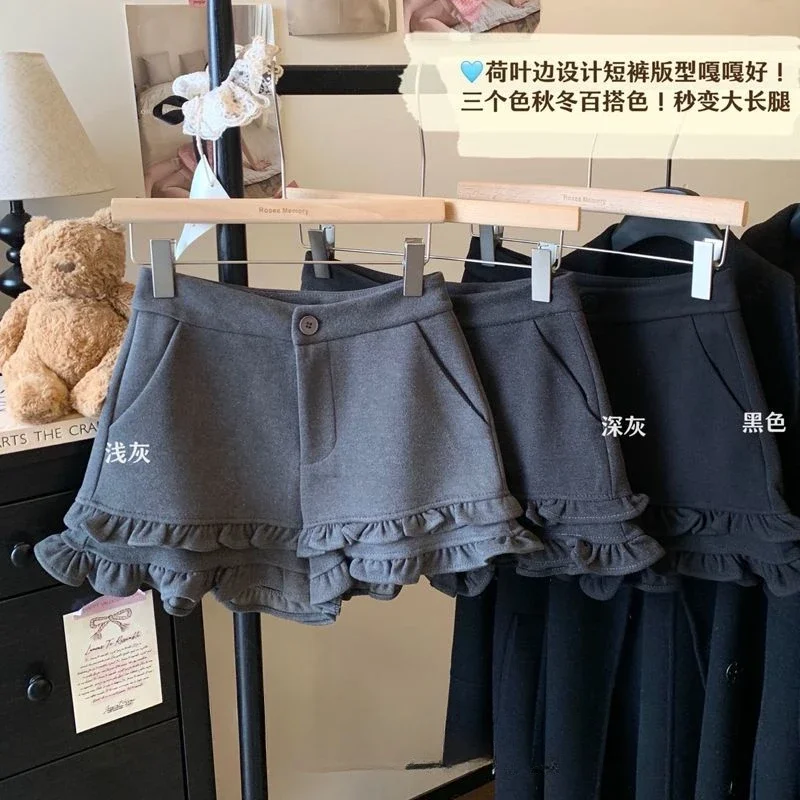 

Шикарные шорты с рюшами, женские корейские модные шорты с высокой талией и широкими штанинами, весенние однотонные универсальные шорты Ropa De Mujer