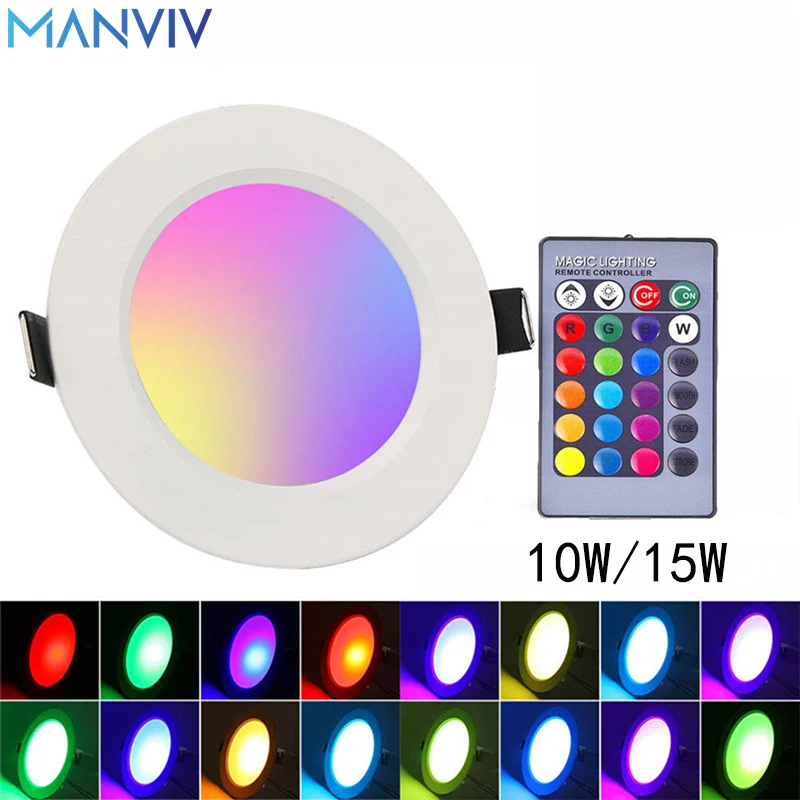 MANVIV LED typu Downlight 10W/15W lampa sufitowa RGB ściemniany wpuszczane Led Downlight lampa punktowa RGB zimny ciepły biała lampa