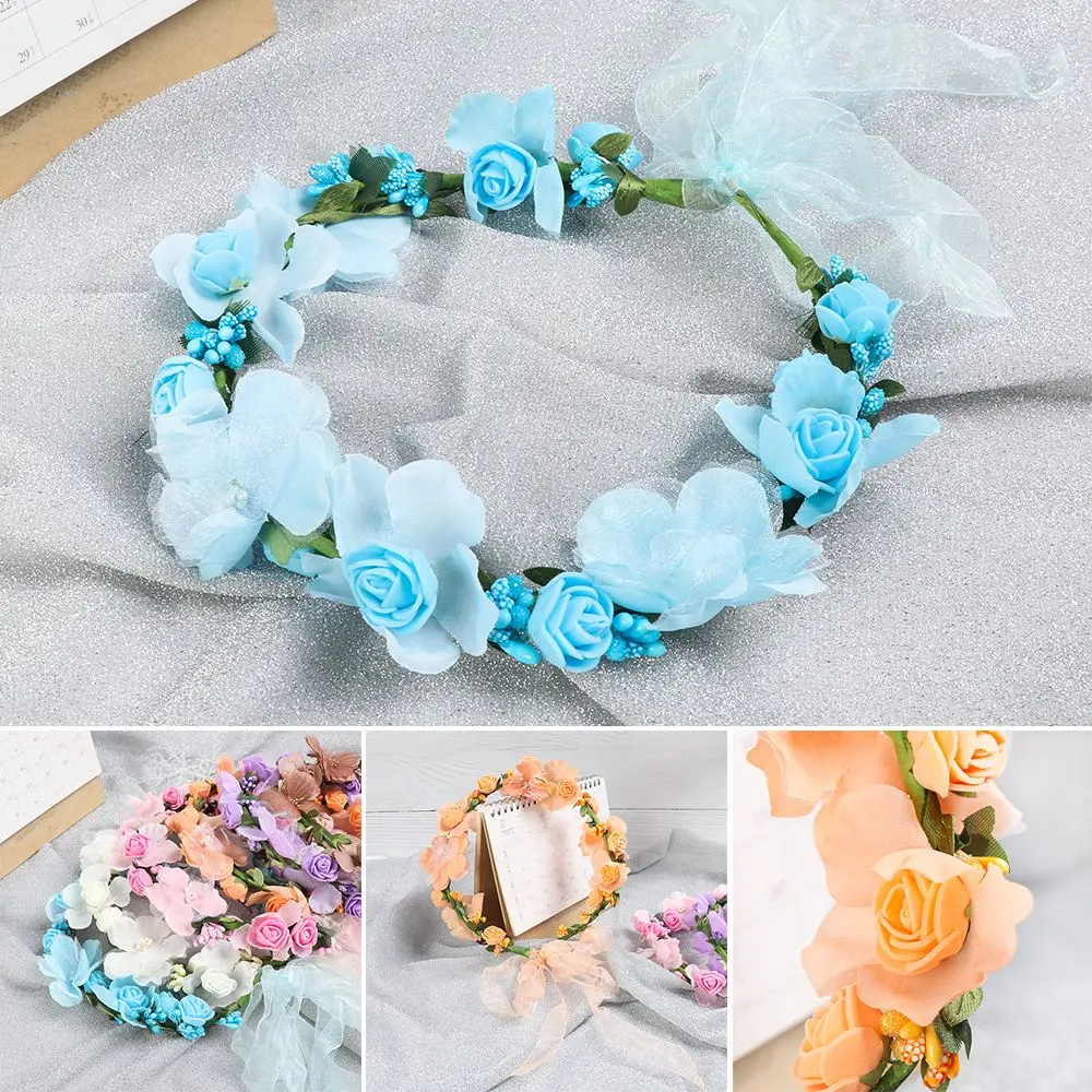 

Handmade Beach Wreath Decoration Wedding Garland Bride Hair Wreaths Flower Hairband Crown Forehead Hair Band