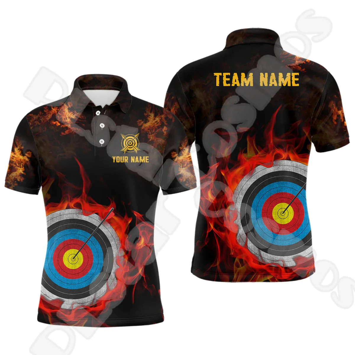 

Custom Name Archery Shooting Mesh Breathable Graffiti Flame Tattoo Retro 3DPrint Harajuku Summer Short Sleeves Polo Shirts B1