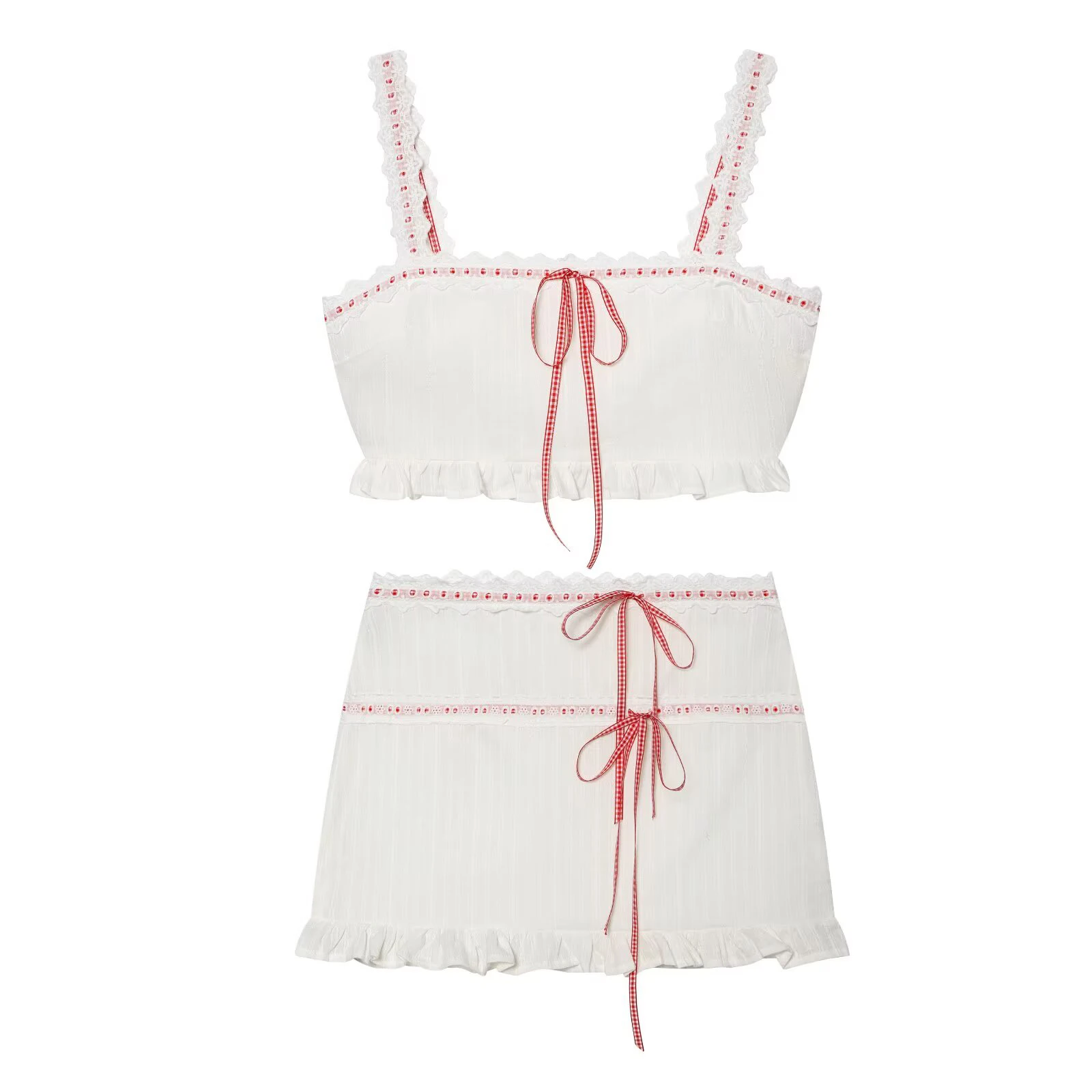 

Summer new women's square neck sleeveless lace patchwork lace camisole top+short skirt two-piece set