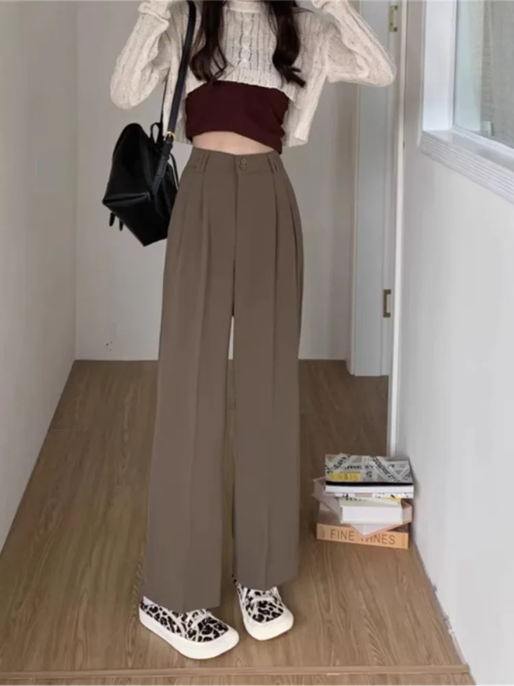 Solid Color Suit Pants, Women's Summer 2024 New Long Pants, High Waisted Wide Leg Casual Pants