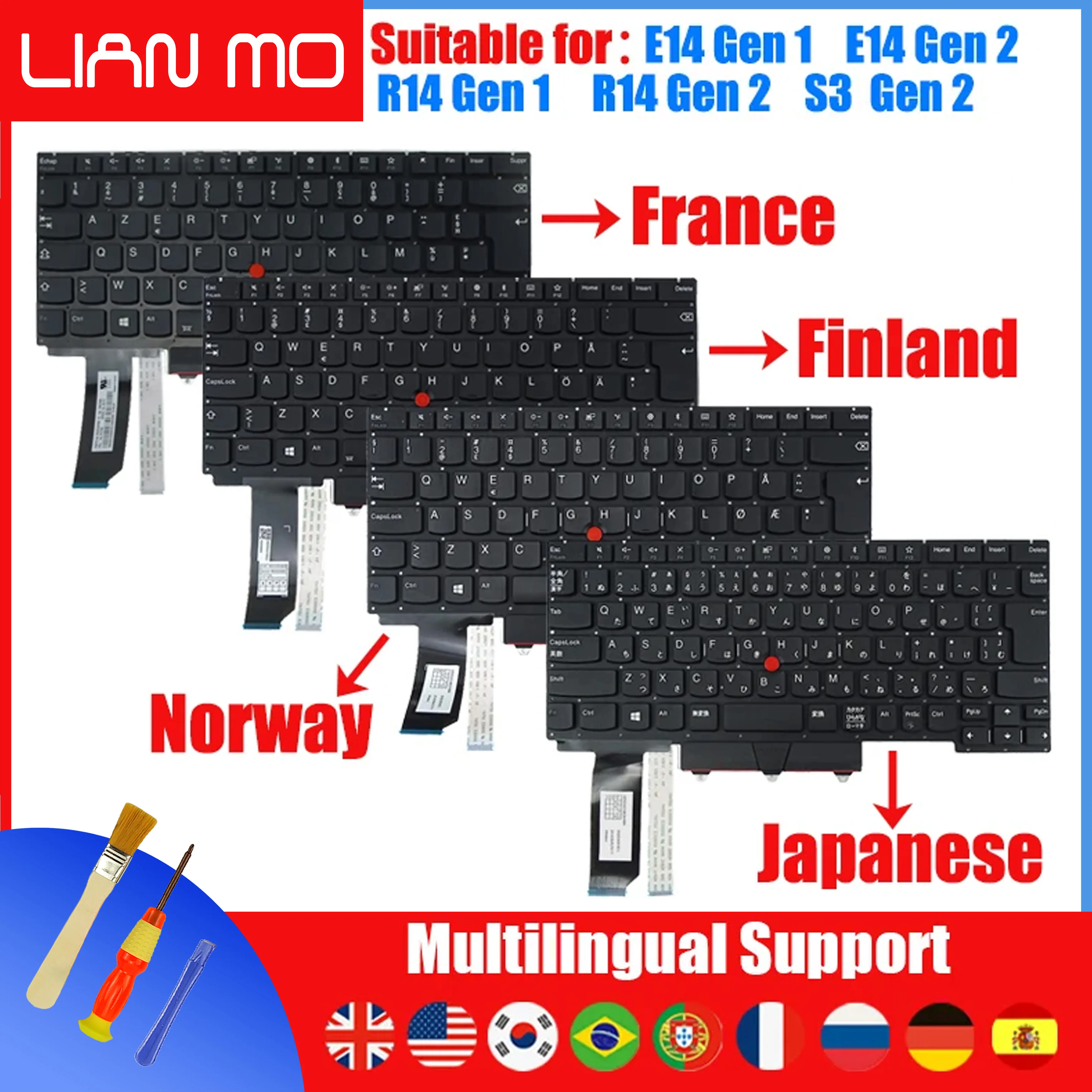 

No FI JP NORD HU BG BE SW CAFR SI AR keyboard for Lenovo ThinkPad E14 Gen1 Gen2 01XY017 01XY066