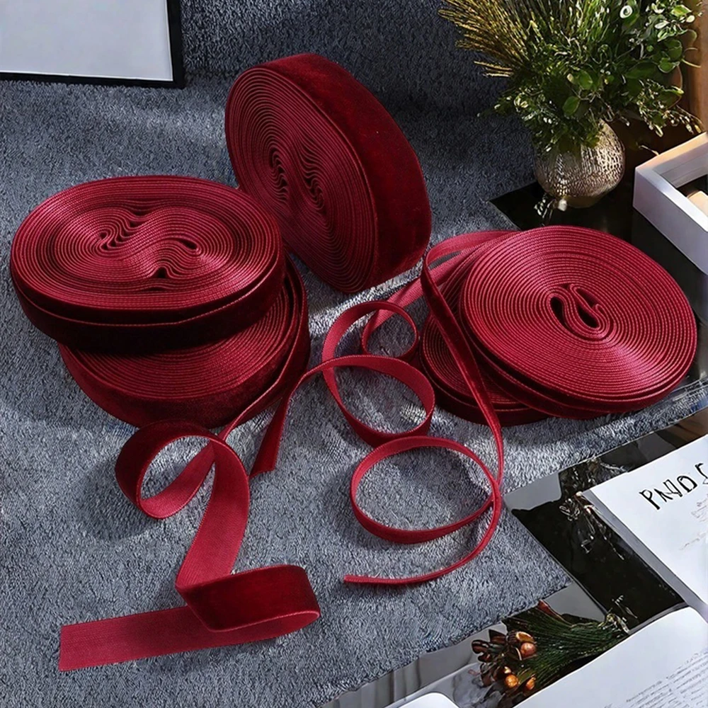 لفات شريطية مخملية بأحجام مختلفة مقاس 5، زخرفة حدود حمراء أحادية الجانب، مناسبة لتغليف الهدايا وأعياد الميلاد #5