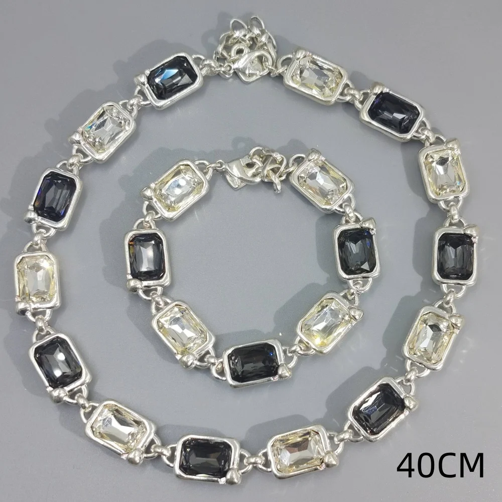 2026 Spring Jewelry Sparkling Noble Black and White Double Color Zircon Bracelet Necklace Two Piece Set Banquet Gift
