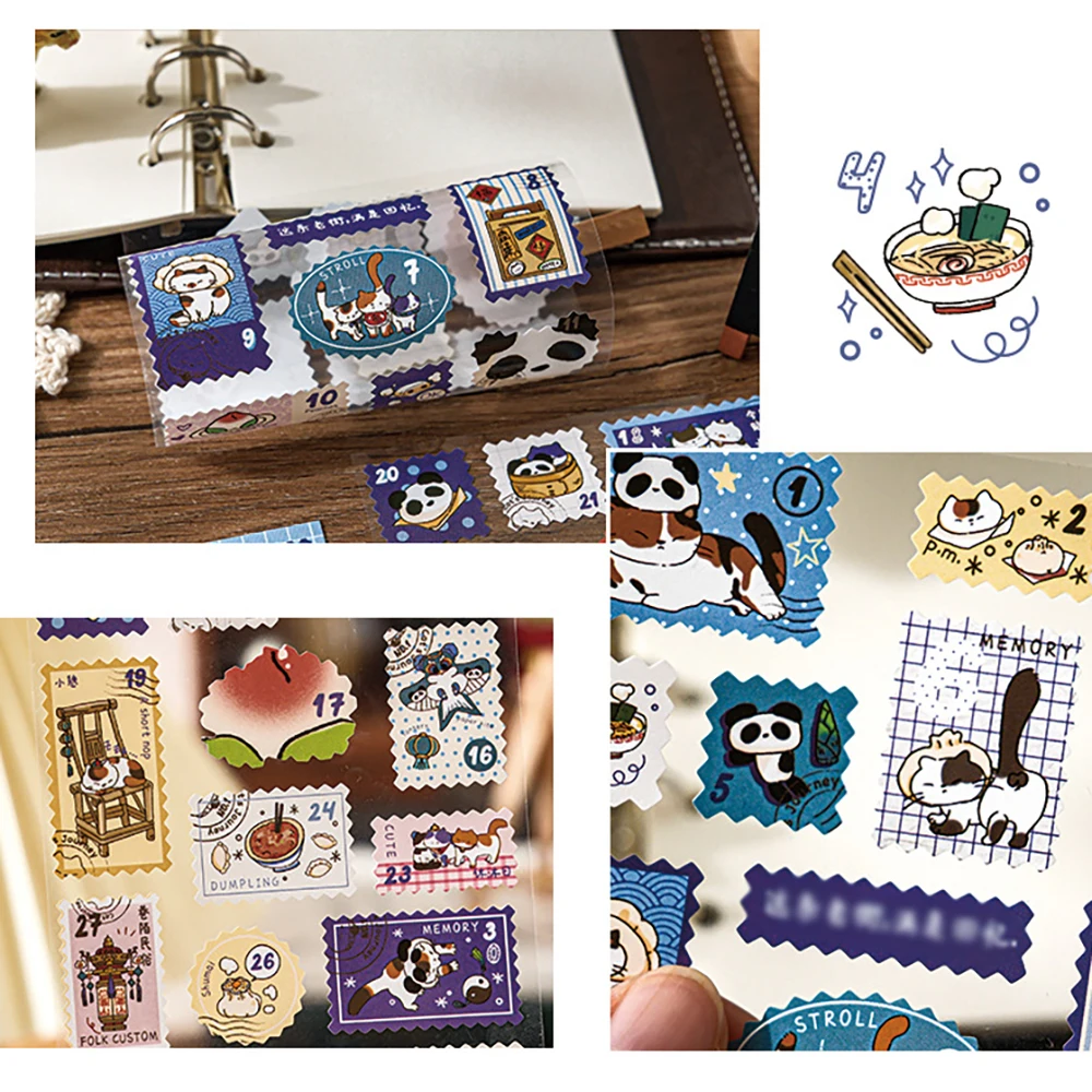 3 أوراق من ملصقات الطوابع الغريبة، سلسلة سفر القطط، كتيبات الطلاب، مواد DIY، ملصقات تزيين دفتر الملاحظات #3