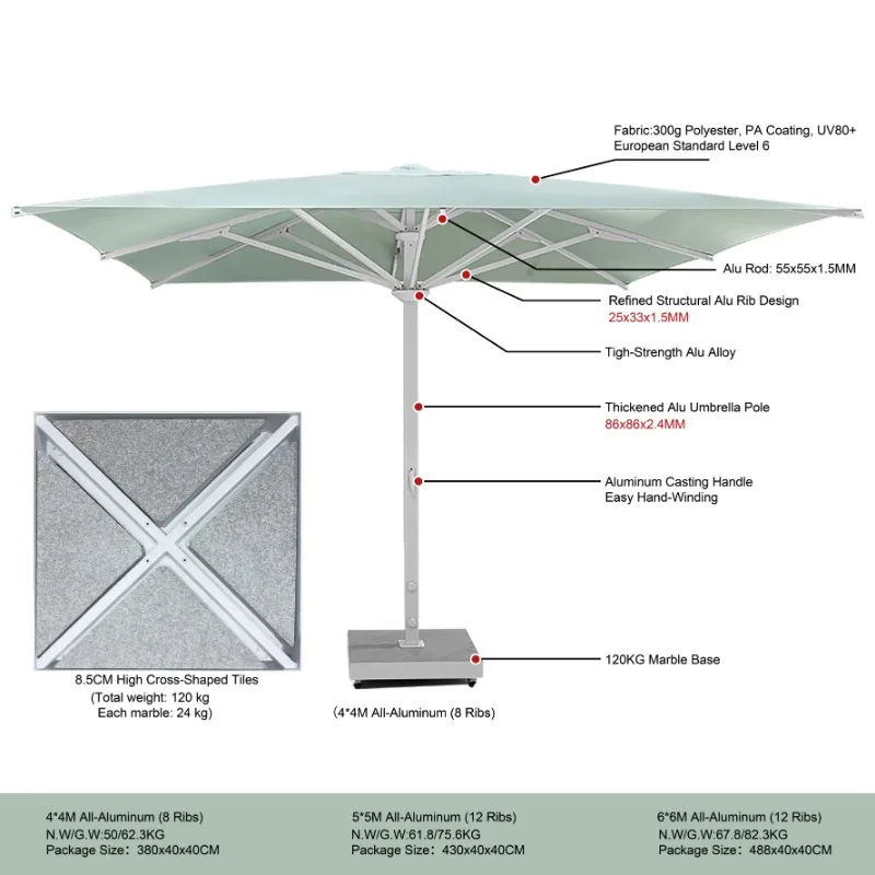 Factory Sales Customized 4m 5m 6m 7m Garden Terrace Sun Umbrella Cover Modern Design Outdoor Furniture Waterproof Fast Delivery
