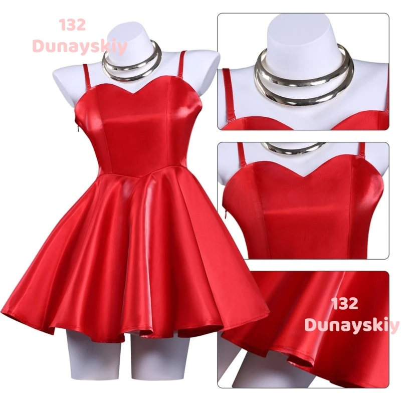 Panty Stocking Panty Anarchy Cosplay Costume Red Sparkling Dress Necklace Set Women's Ideal for Halloween Party Uniform