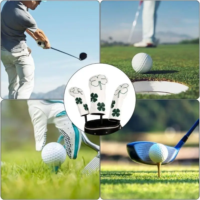 3Pcs Pattern Fairway Head Cover PU Leather Golfs Club Head Cover Golfs Driver Fairway Hybrids Head Cover