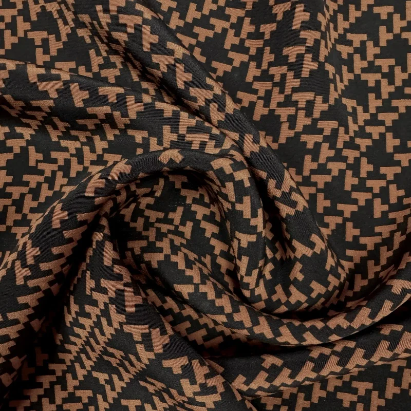 

1 meter 100% Mulberry Silk 16 momme Crepe Silk Fabric Black with Geometric Printed 140cm 55" wide by the yard JX155