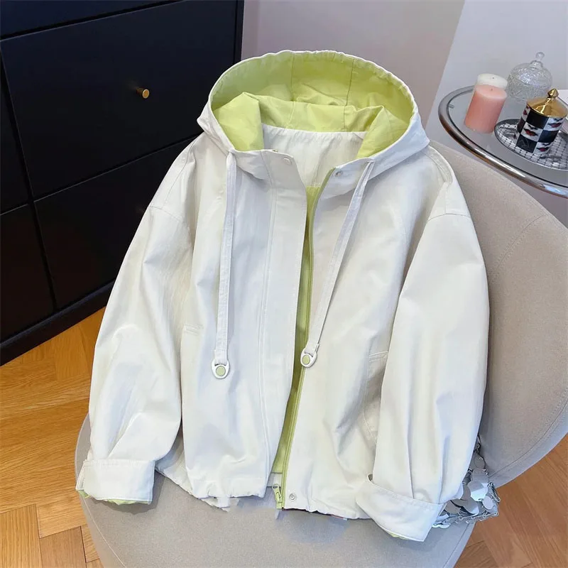 Autumn Female Fashion Hooded Baseball Coat Ladies Color Blocking Casual Loose Tops Jacket Spring Women New Long Sleeves Outwear