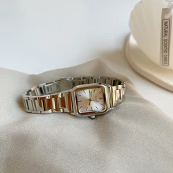 Montre à Quartz de Luxe pour Femme, Rectangulaire, Carré, à la Mode, Cadran Chiffre Romain, Vintage, Or Rose, Argent, Montre-Bracelet pour Dames